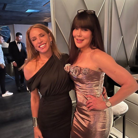 AREA NYC LAME ROSETTE MIDI DRESS - Picture 8 of 8